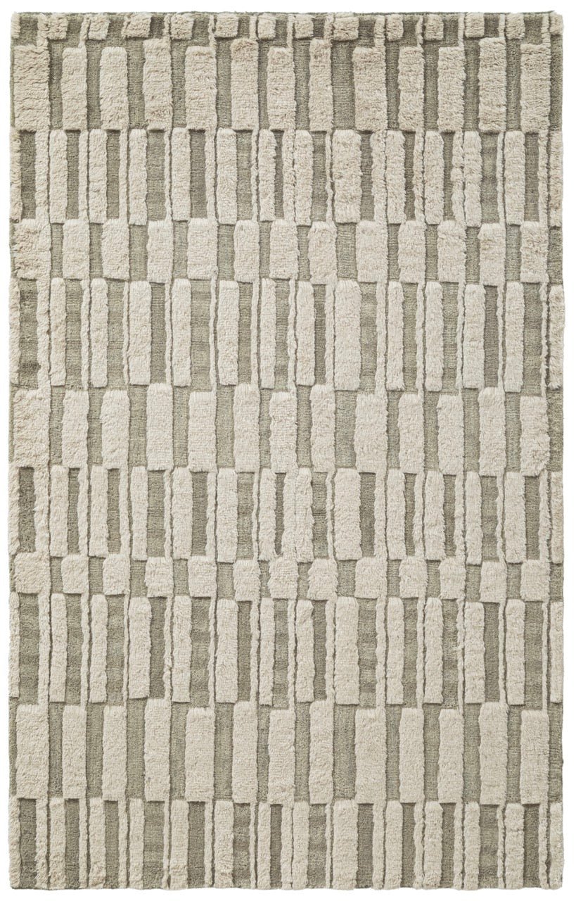 Jacquard Handloom Geo Shag/Lawa Rug/Ivory Green - NuStory