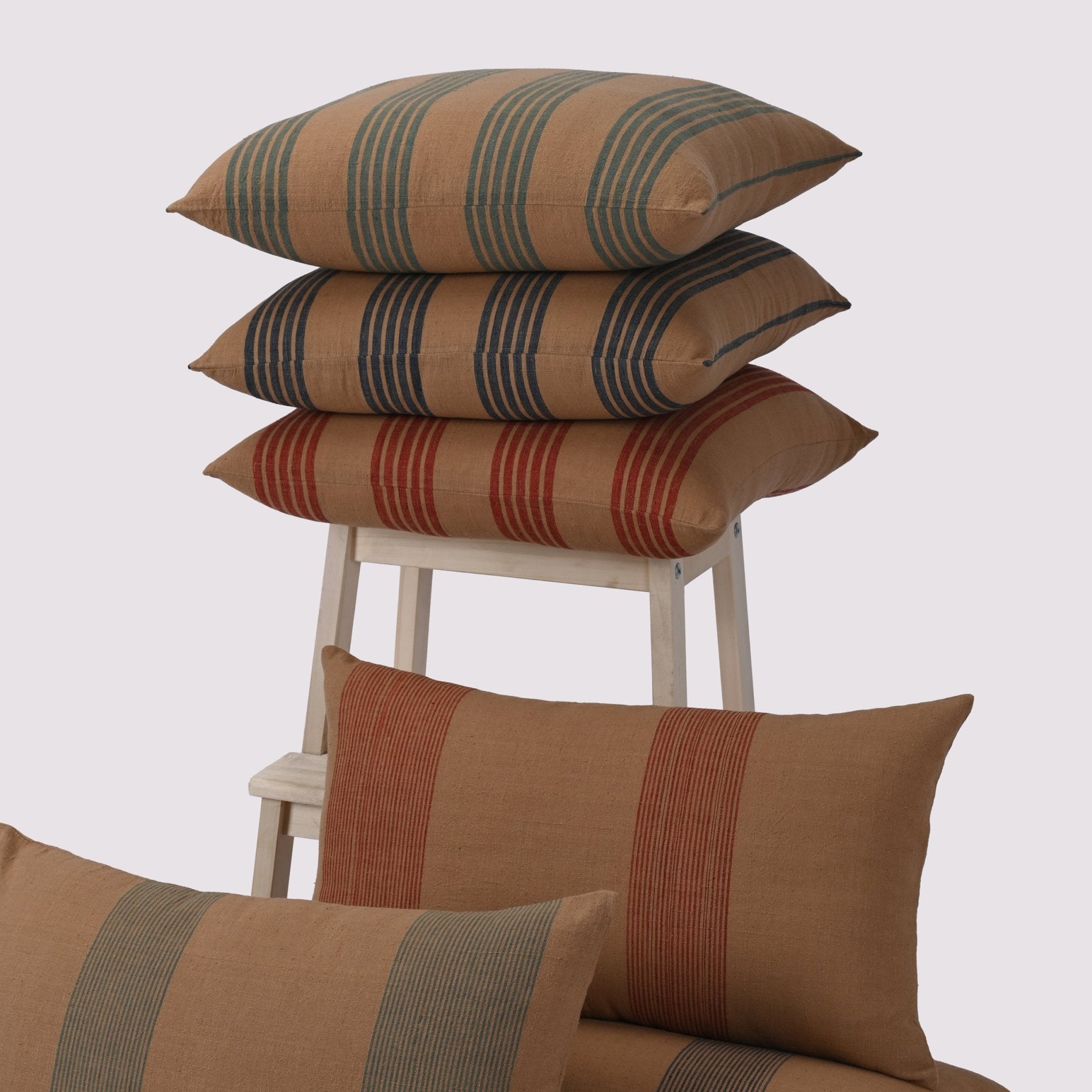 Modern Simplicity Brown cotton pin - striped lumbar pillow cover - NuStory