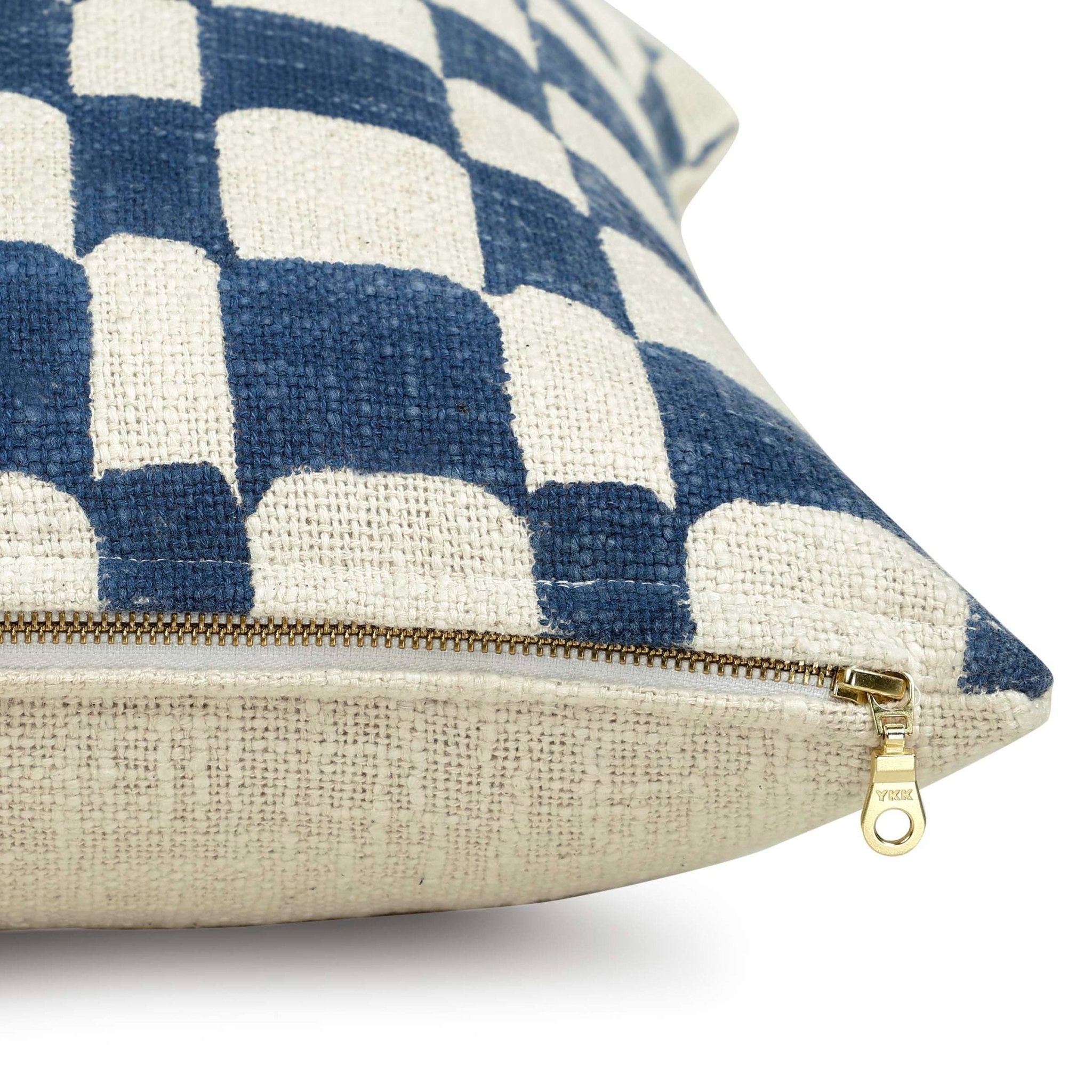 Checkered Block Printed Pillow - Indigo - NuStory