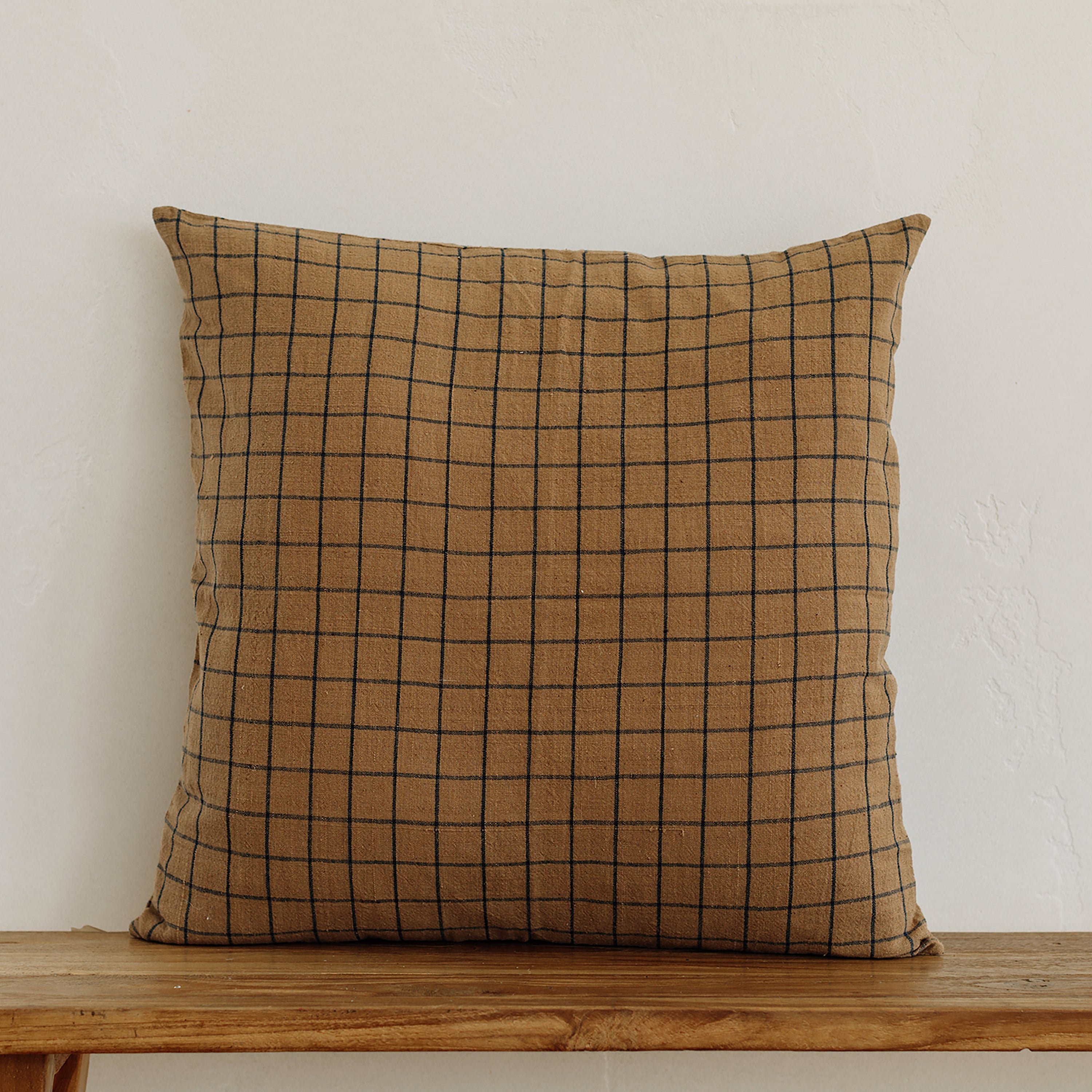 Rustic Elegance Brown Throw Pillow Cover with Grid Pattern
