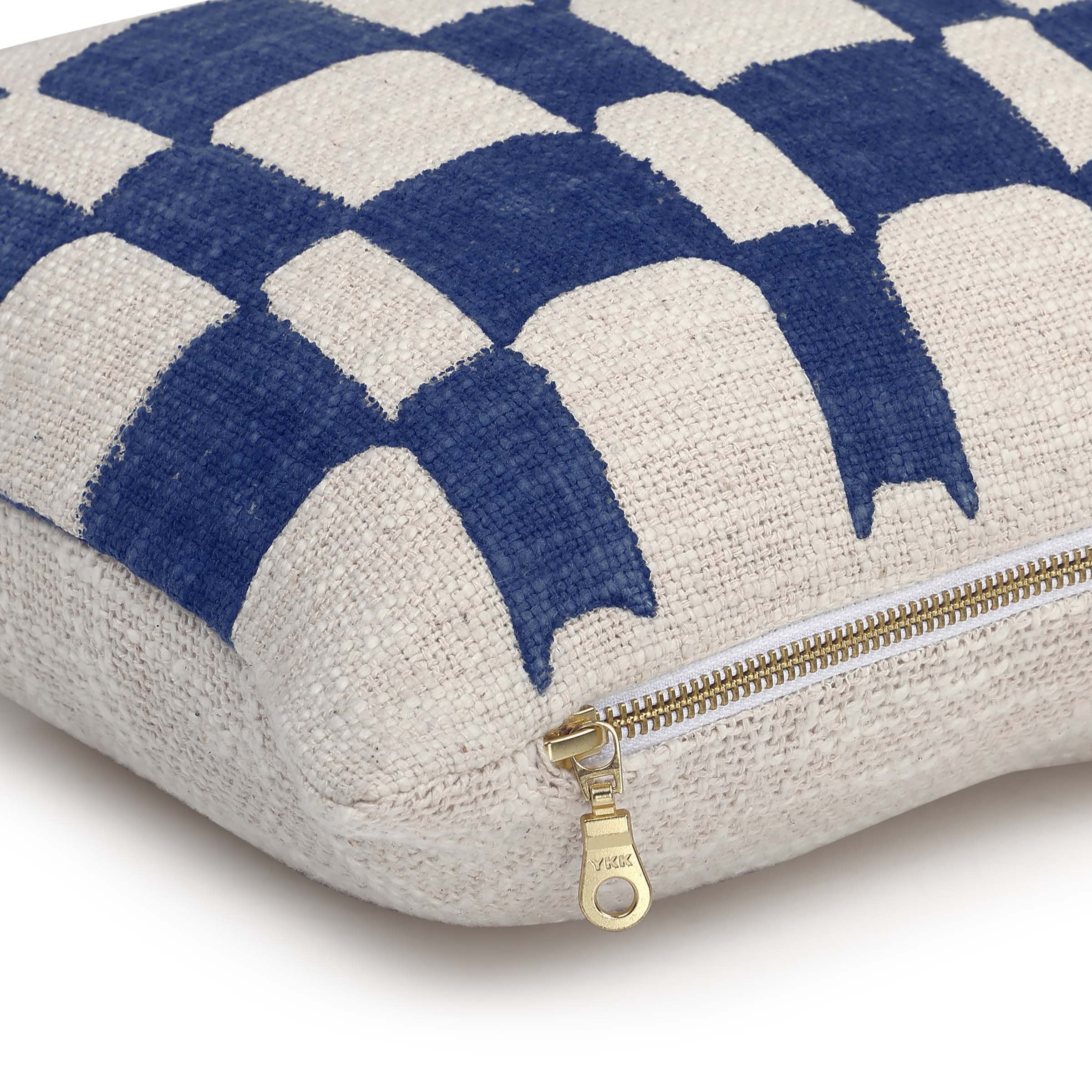 Checkered Block Printed Pillow - Indigo - NuStory