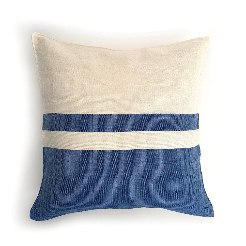 Woven Block Pillow Case - Natural with Blue - NuStory