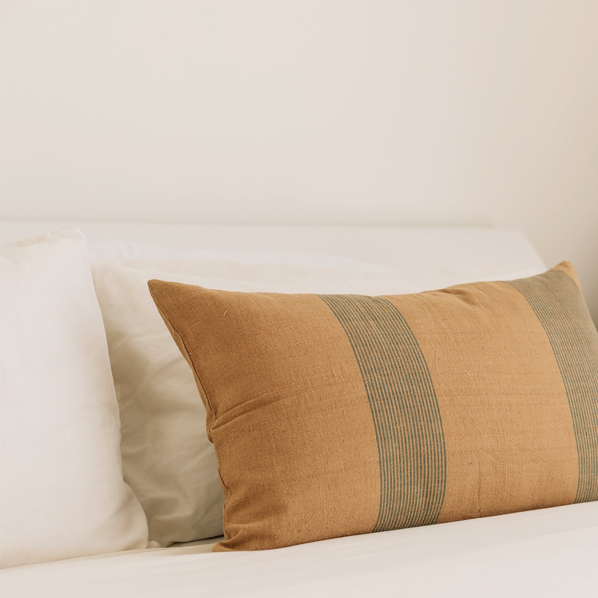 Modern Simplicity Brown cotton pin - striped lumbar pillow cover - NuStory