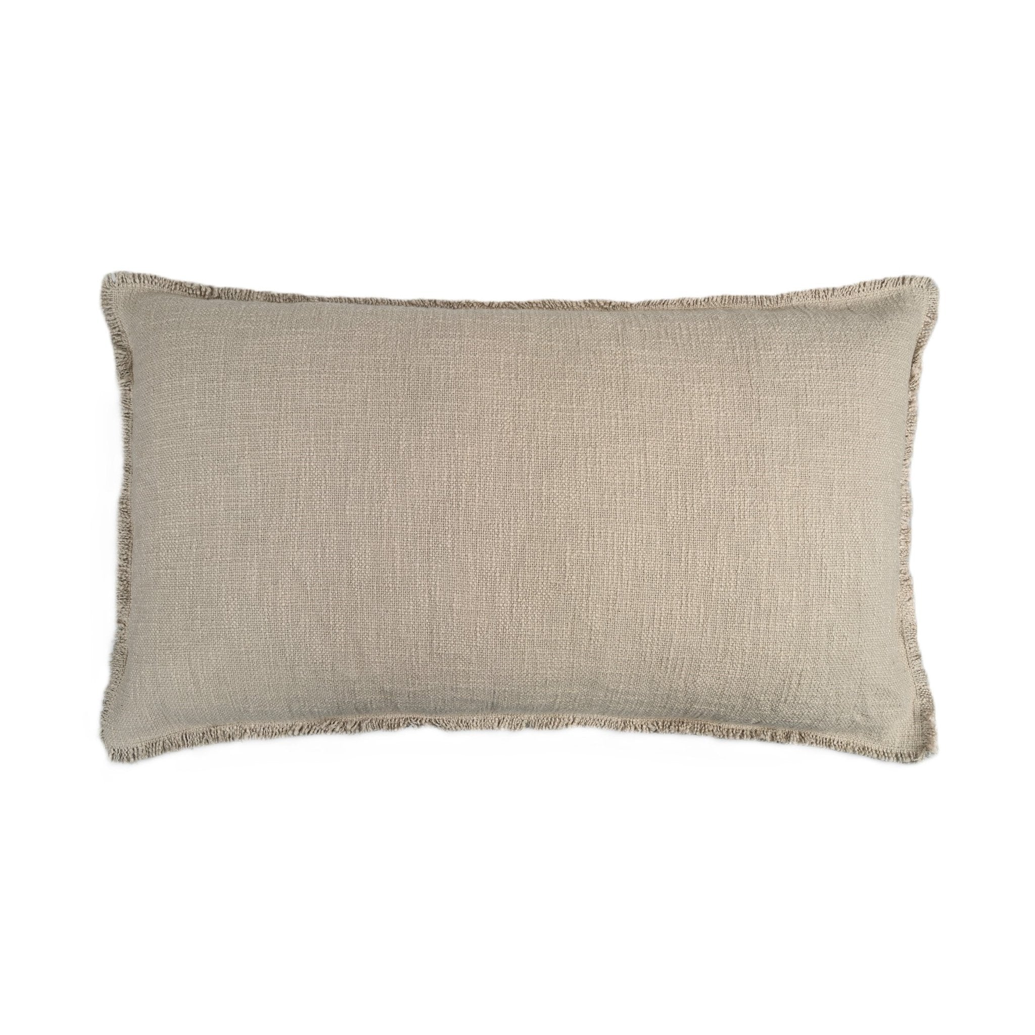 Organic Chic washed textured cotton solid lumbar pillow cover with frayed edges - NuStory