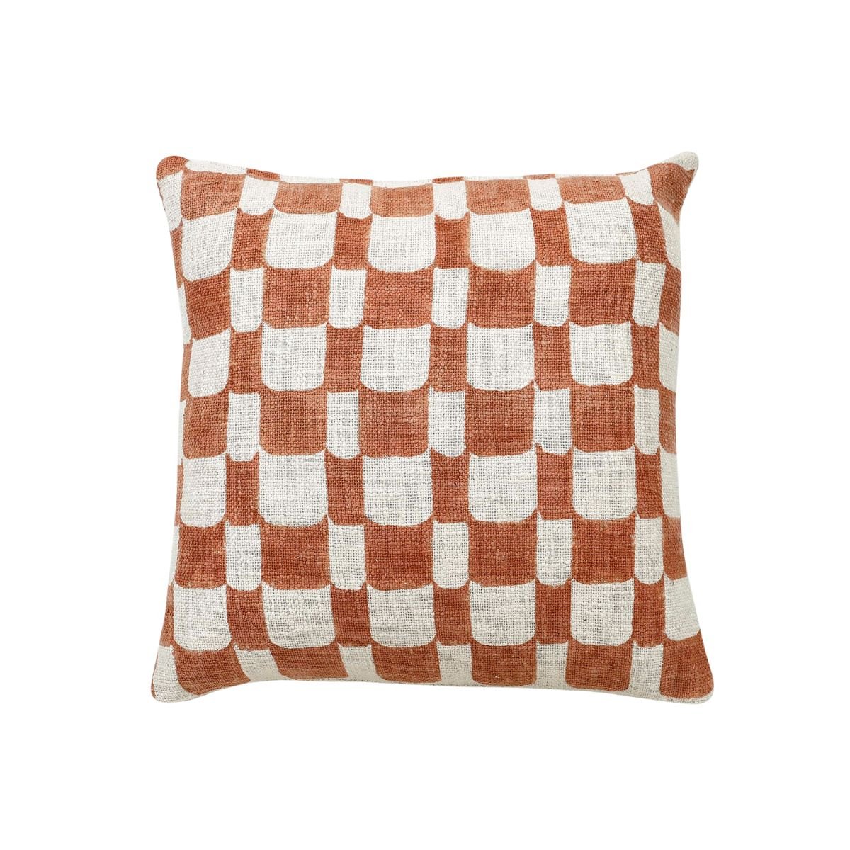 Checkered Block Printed Pillow - Rust - NuStory