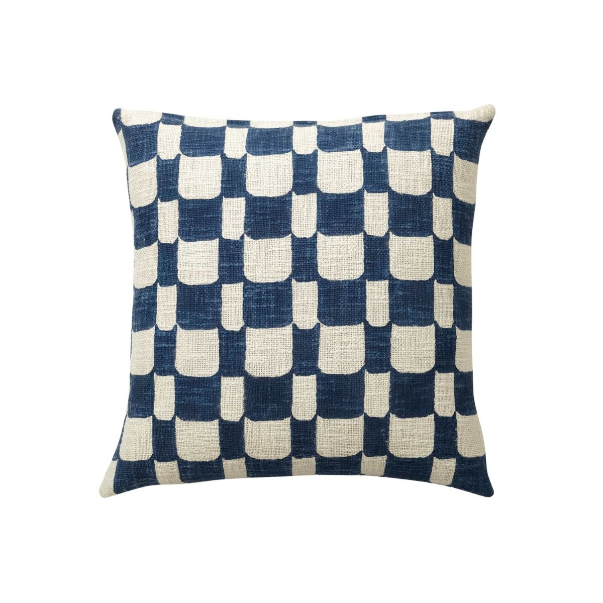 Checkered Block Printed Pillow - Indigo - NuStory