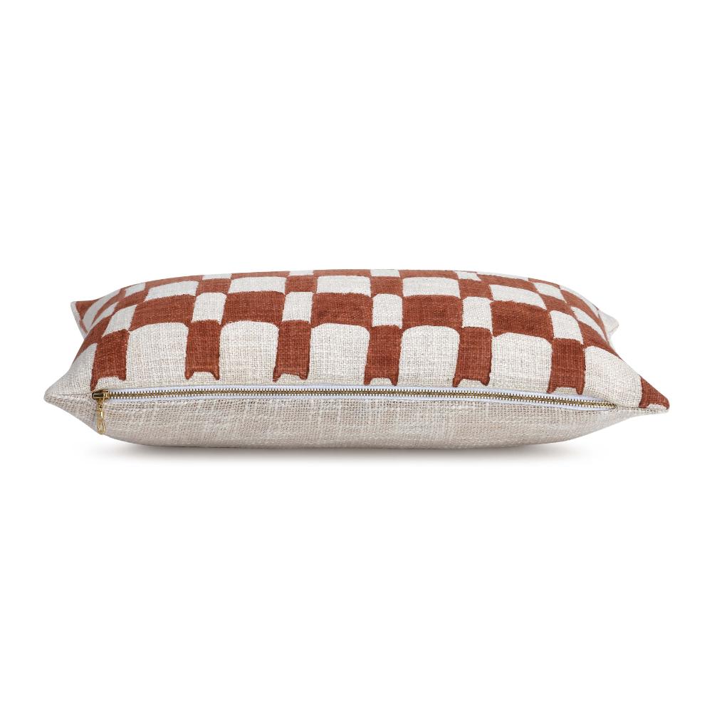 Checkered Block Printed Pillow - Rust - NuStory