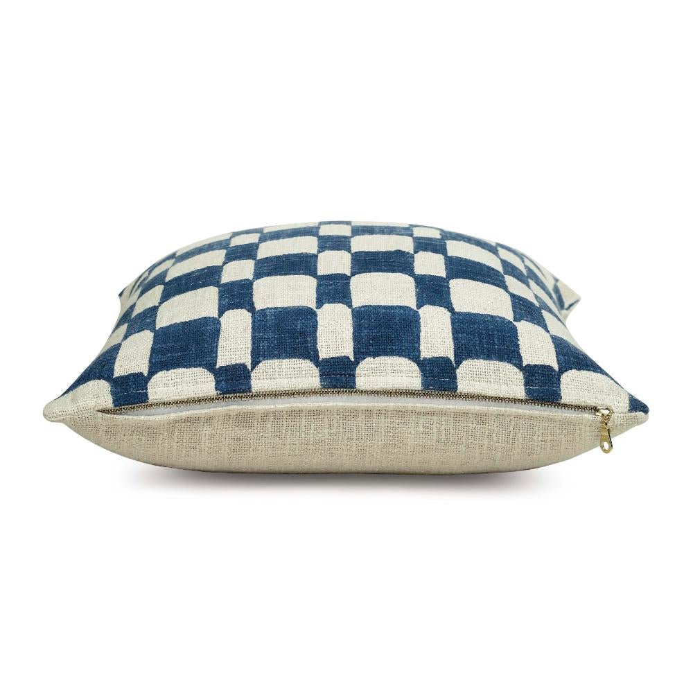 Checkered Block Printed Pillow - Indigo - NuStory