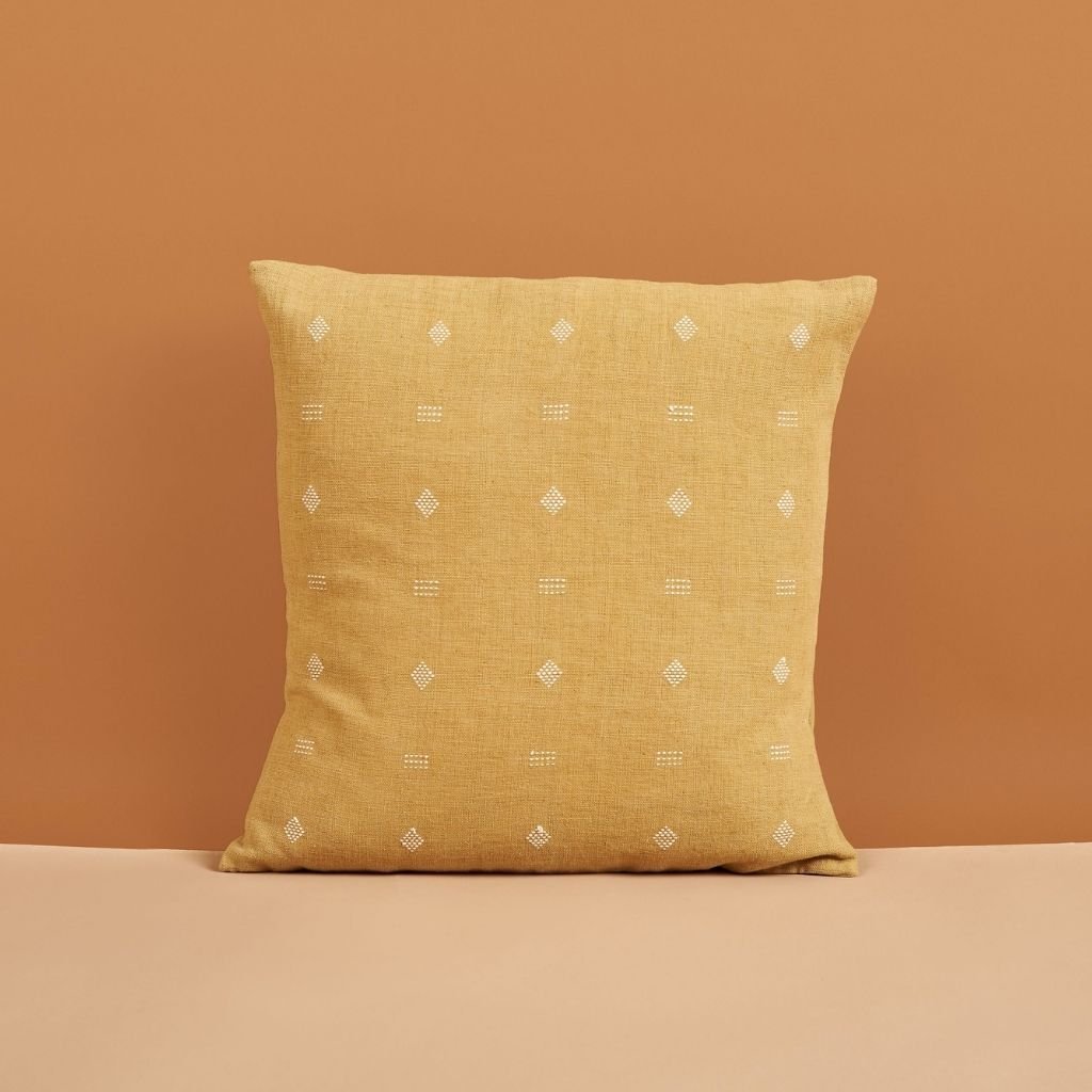 Nira Ochre Hand Spun Organic Cotton Handloom Pillow - NuStory