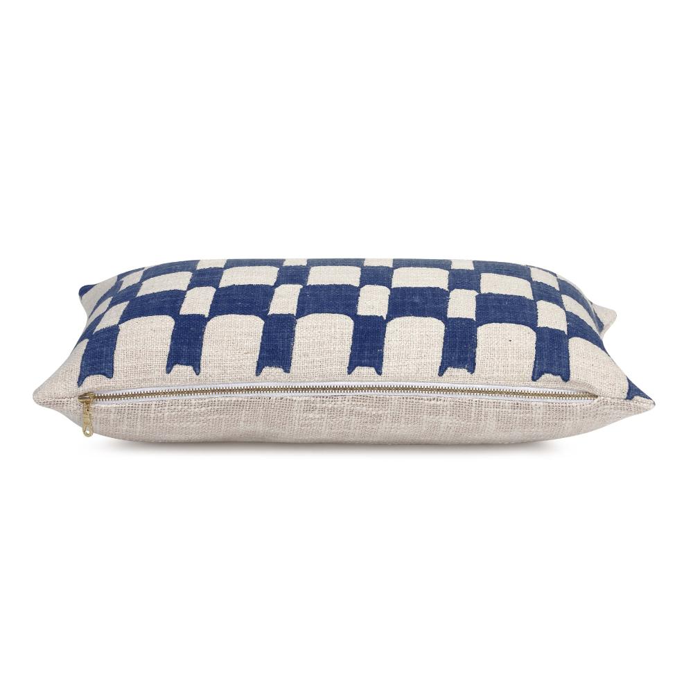 Checkered Block Printed Pillow - Indigo - NuStory