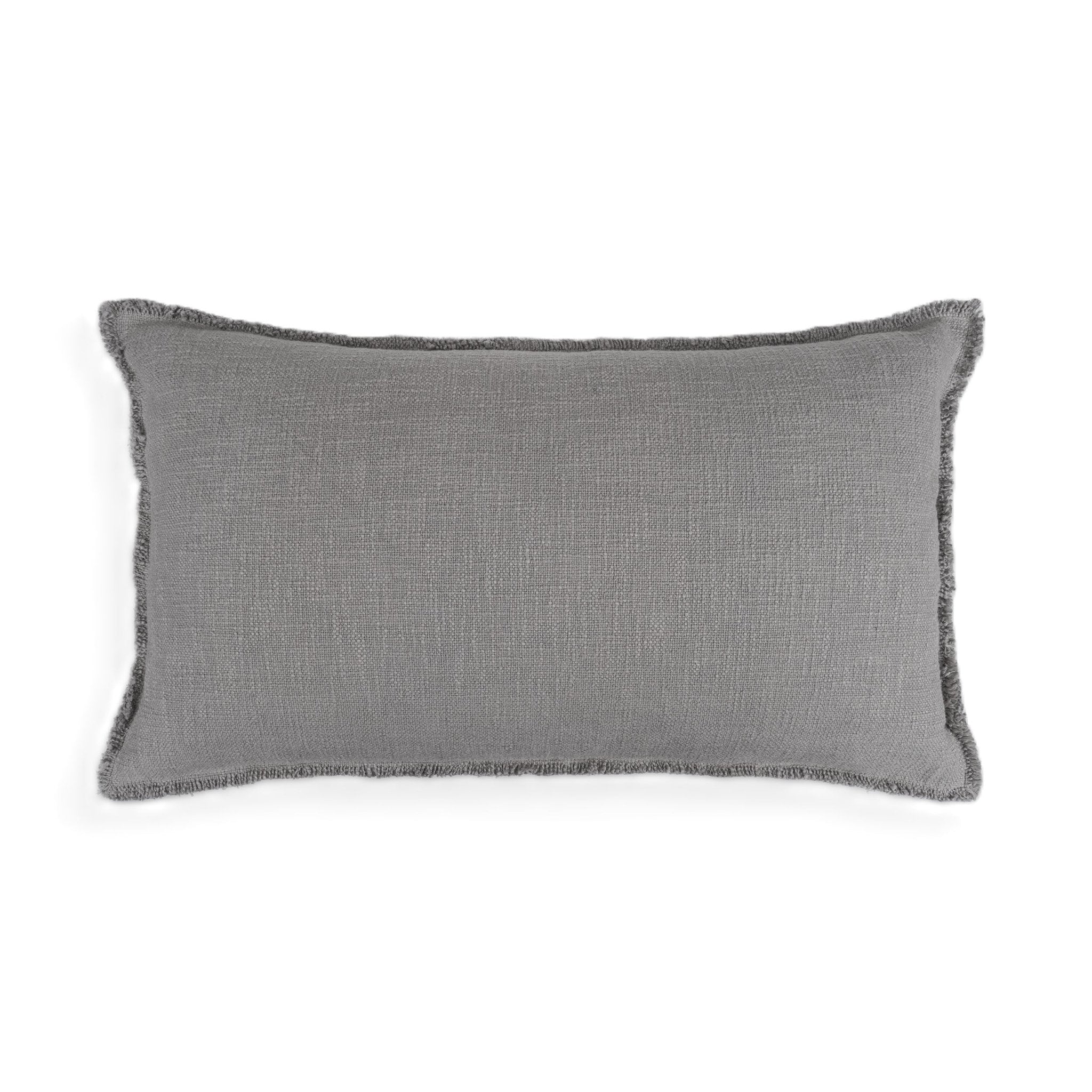 Organic Chic washed textured cotton solid lumbar pillow cover with frayed edges - NuStory