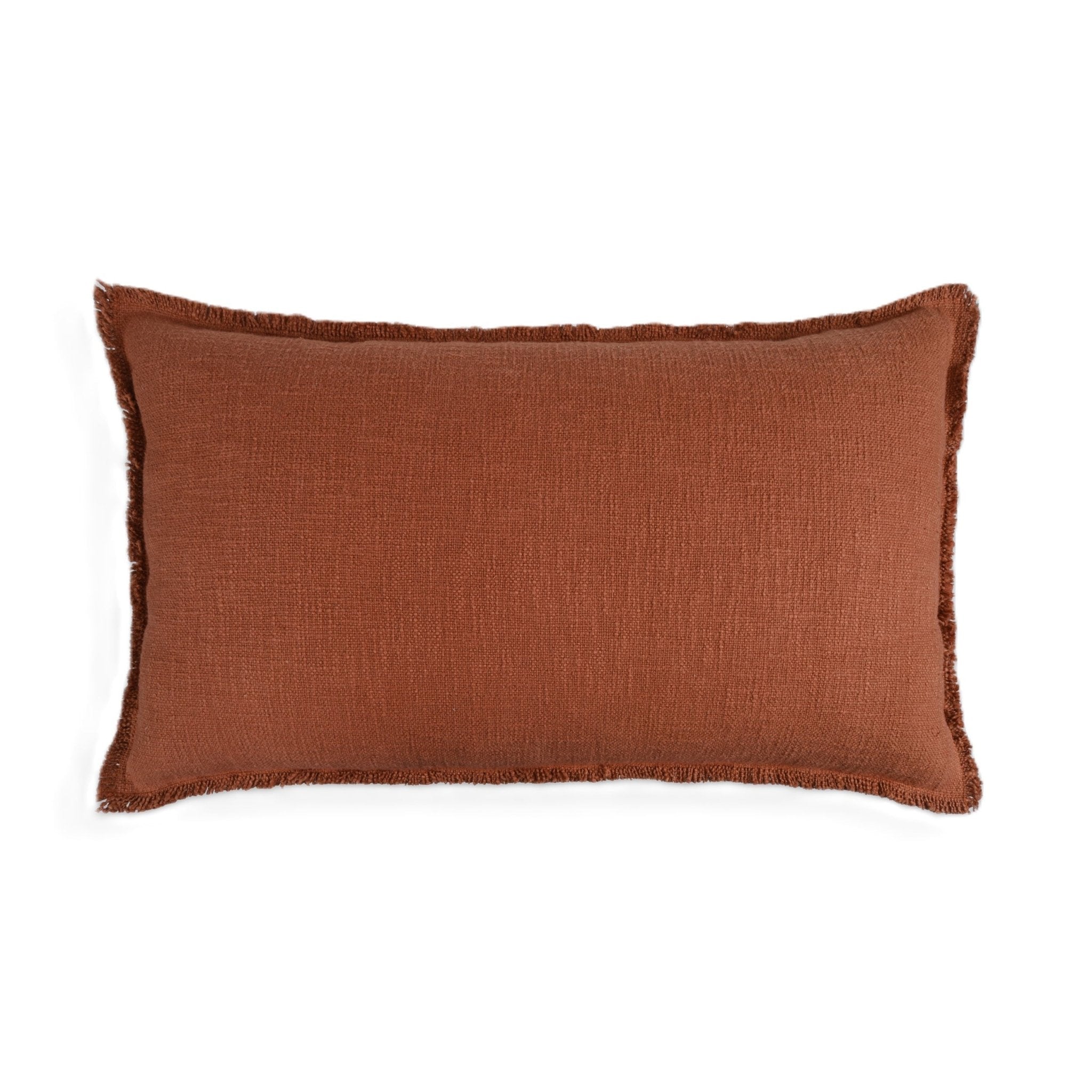 Organic Chic washed textured cotton solid lumbar pillow cover with frayed edges - NuStory