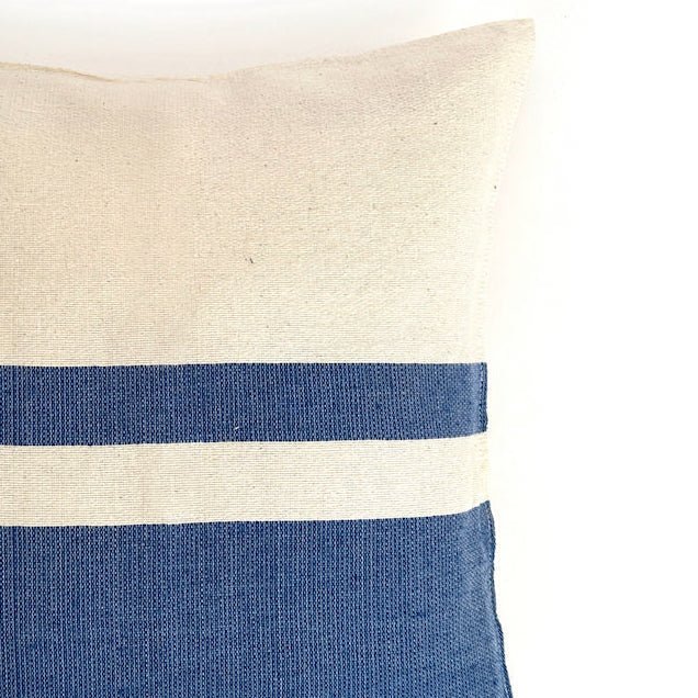 Woven Block Pillow Case - Natural with Blue - NuStory