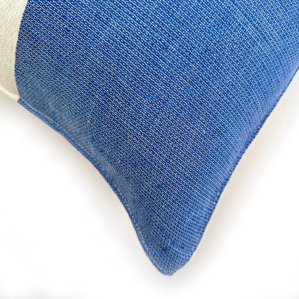 Woven Block Pillow Case - Natural with Blue - NuStory