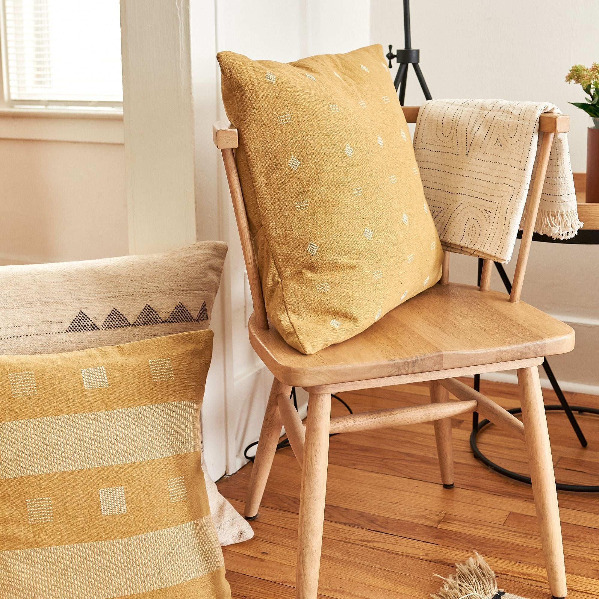 Nira Ochre Hand Spun Organic Cotton Handloom Pillow